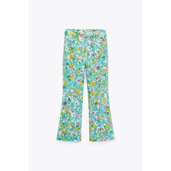 NWT Zara Floral Printed Linen Blend High Waisted Cropped Flare Trousers, Size 4 - Picture 8 of 16